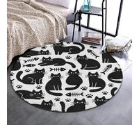 Tappeto rotondo vintage in flanella, leggero e accogliente, 61 cm | Elegante, divertente, con gatti neri, tappetino decorativo, tappeto circolare per sotto la sedia della scrivania e per le stanze di