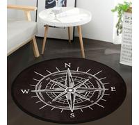 Tappeto rotondo vintage nero con bussola rosa dei venti per camera da letto, soggiorno, studio, gioco, tappetino rotondo antiscivolo, 1,8 x 1,8 m, rotondo
