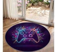 Tappeto rotondo viola per soggiorno, moderno, lavabile, per camera da letto, controller di gioco, forme geometriche, triangoli, cubi, cerchio, camera dei bambini, asilo nido, sala da pranzo ingresso