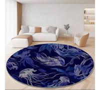 Tappeto Rotondo Viola Scuro Antiscivolo Pelo Corto Tappeto Rotondo Fantasy Creature Degli Abissi Line Art Stampa per Camera da Letto Soggiorno Corridoio Decorare, Lavabile Morbido Tappeti 180 cm