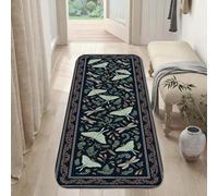Tappeto runner a forma di farfalla, tappeto naturale botanico con foglie e fiori primaverili blu scuro in spugna a pelo basso morbido rettangolare resistente alle macchie per cucina, lavanderia