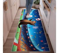 Tappeto runner a forma di orso, con palla da calcio, fuochi d'artificio, eventi sportivi, colore blu, a pelo basso, rettangolare, per cucina, ingresso, lavanderia, comodino, decorazione, 6 x 1,8 m
