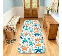 Tappeto runner a forma di stella marina, con conchiglie tropicali costiere e corallo, turchese, antiscivolo, morbido, rettangolare, resistente alle macchie, per cucina, ingresso, comodino, porta