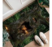 Tappeto runner a forma di volpe, con albero fantasioso e lanterna, nessuno verde, antiscivolo, resistente allo sbiadimento, per cucina, bagno, ingresso, comodino, decorazione, 0,6 x 0,9 m
