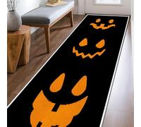 Tappeto runner a forma di zucca, con viso festivo di Halloween, linea curva, arancione, a pelo basso, resistente allo sbiadimento, estetico per la casa, per cucina, lavanderia, porta d'ingresso, 6 x
