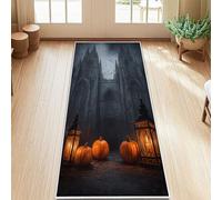 Tappeto runner a forma di zucca, lanterna gotica per Halloween, cattedrale, Halloween, arancione, a pelo basso, rettangolare, bordatura per cucina, lavanderia, porta, ingresso, 6 x 1,5 m
