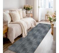 Tappeto runner a griglia moderno e contemporaneo, a forma di linea, nessuno grigio, a pelo basso, in spugna, resistente allo sbiadimento, estetico per la casa, per cucina, ingresso, lavanderia