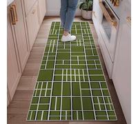Tappeto runner a griglia moderno e contemporaneo, linea N/a verde a pelo basso, resistente allo sbiadimento, estetico per la casa, per cucina, ingresso, comodino, porta, corridoio, decorazione da 6 x