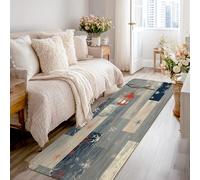 Tappeto runner a lanterna, invernale, rustico, con fiocchi di neve, venature del legno, colore grigio, antiscivolo, bordatura con bordi antiscivolo, tappeto rettangolare per cucina, comodino, ingresso