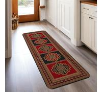 Tappeto runner a medaglione, tradizionale, elegante, con bordo geometrico, nessuno rosso, in spugna a pelo basso, morbido, rettangolare, resistente alle macchie, per cucina, bagno, ingresso, comodino