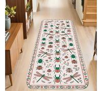 Tappeto runner a pelo basso, in spugna a pelo basso, motivo con libellule e coccinelle, colore verde primaverile, resistente allo sbiadimento, estetico per la casa, per cucina, ingresso, comodino