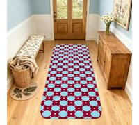 Tappeto runner a pois, contemporaneo e giocoso con cerchi blu, sfondo rosso, nessuno blu, antiscivolo, rettangolare, bordatura con bordi per cucina, bagno, ingresso, comodino, decorazione da 6 x 20 m