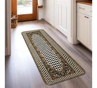 Tappeto runner a scacchiera, classico ed elegante, con bordo floreale, nessuno nero, in spugna a pelo basso, resistente allo sbiadimento, estetico per la casa, per cucina, ingresso, bagno, porta