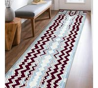 Tappeto runner a zigzag, moderno e contemporaneo, motivo geometrico a zigzag, nessuno bordeaux, bordo a pelo basso, bordatura a pelo basso, tappeto rettangolare per la casa, per cucina, corridoio
