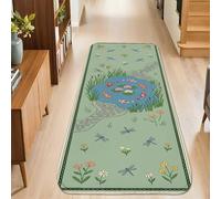 Tappeto runner alla carpa, natura fantasiosa ninfea libellula verde primavera a pelo basso in spugna bordo bordatura casa tappeto rettangolare per cucina ingresso lavanderia corridoio decorazione 0,6
