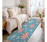 Tappeto runner alla menta piperita, motivo natalizio con fiocchi di neve e vortice di Natale, in spugna, a pelo basso, resistente allo sbiadimento, estetico per la casa, per cucina, bagno, ingresso