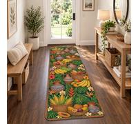 Tappeto runner bohémien a tema frutta tropicale e mercato botanico, 5 x 13 | Cesti di frutta tropicale, tappeto runner corridoio, accenti floreali esotici, ricchi motivi botanici