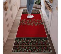 Tappeto runner con agrifoglio, motivo natalizio con bacche e edera natalizia, antiscivolo, per interni, rettangolare, non perde pelo, per cucina, bagno, ingresso, comodino, 6 x 1,8 m