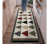 Tappeto runner con alberi di Natale, motivo scozzese rustico a pois verde a pelo basso, morbido, rettangolare, antimacchia, per cucina, ingresso, lavanderia, comodino, decorazione da 6 x 1,8 m