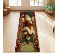 Tappeto runner con Babbo Natale, motivo vortici natalizi in tessuto rosso a pelo basso, rettangolare, per cucina, ingresso, bagno, porta, decorazione, 60 x 1,5 m