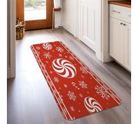 Tappeto runner con bastoncini di zucchero, motivo natalizio con fiocco di neve, rosso, antiscivolo, bordatura rettangolare, per cucina, comodino, ingresso, corridoio, 6 x 1,5 m