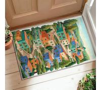 Tappeto runner con case, fantasioso albero giocoso sentiero estivo turchese zerbino rettangolare stampa accenti tappeto per cucina ingresso lavanderia comodino decorazione 0,6 x 0,9 m