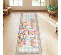 Tappeto runner con coniglio, cestino primaverile fantasioso tulipani pasquali pastello antiscivolo, tappeto rettangolare per interni, non perde pelo, per cucina, ingresso, lavanderia, comodino