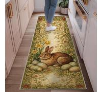 Tappeto runner con coniglio, primavera rustico narcisi uova di Pasqua verde a pelo basso tappeto rettangolare per interni non perde pelo, per cucina, ingresso, comodino, porta, corridoio, decorazione