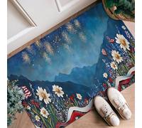 Tappeto runner con crisantemo, rustico patriottico fuochi d'artificio montagne Giorno dell'Indipendenza Blu Antiscivolo Estetico Zerbino Rettangolare Accenti Tappeto per Cucina Ingresso Comodino Porta