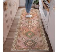 Tappeto runner con diamanti, stile bohémien, rustico, linea geometrica autunnale, color terracotta, antiscivolo, bordatura con bordi per la casa, tappeto rettangolare per cucina, ingresso, comodino