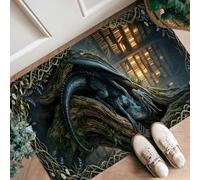 Tappeto runner con drago, fantasia albero mistico libreria nessuno blu antiscivolo estetico zerbino rettangolare accenti tappeto per cucina, lavanderia, porta ingresso decorazione 0,6 x 0,9 m