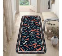 Tappeto runner con farfalle, motivo floreale con libellule e foglie primaverili, blu navy, in spugna a pelo basso, per casa, interni, non perde pelo, per cucina, ingresso, lavanderia, corridoio
