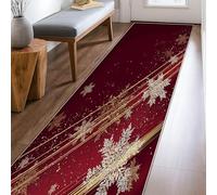 Tappeto runner con fiocco di neve, linea natalizia con scintillio natalizio bordeaux, antiscivolo, resistente allo sbiadimento, estetico per la casa, per cucina, ingresso, lavanderia, corridoio