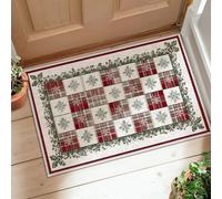 Tappeto runner con fiocco di neve, motivo natalizio con agrifoglio, rosso, a pelo basso, bordatura a pelo basso, rettangolare, per cucina, ingresso, lavanderia, comodino, decorazione da 6 x 0,9 m