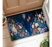 Tappeto runner con fiori e farfalle, motivo fuochi d'artificio e farfalle, colore blu, a pelo basso, morbido, resistente alle macchie, per cucina, ingresso, comodino, porta, corridoio, 6 x 90 cm
