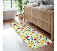 Tappeto runner con fiori primaverili, foglie floreali primaverili e boccioli di colore giallo a pelo basso, morbido, rettangolare, resistente alle macchie, per cucina, bagno, ingresso, comodino