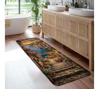 Tappeto runner con fiori, stile mediterraneo, rustico, per scale, acqua, estate, blu, a pelo basso, in spugna, rettangolare, per cucina, comodino, ingresso, corridoio, decorazione, 6 x 1,8 m