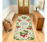 Tappeto runner con fragole, stile rustico, con api e fiori, estivo, rosso, a pelo basso, in spugna, rettangolare, per cucina, corridoio, lavanderia, ingresso, 6 x 2,3 m