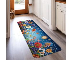 Tappeto runner con girasole, primaverile vibrante crisantemo tulipani primaverili blu antiscivolo per casa e interni, non perde pelo, decorazione per cucina, ingresso, bagno, porta, 6 x 1,5 m