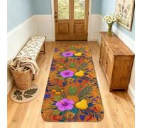 Tappeto runner con ibisco, tropicale vibrante ananas pera estate arancione antiscivolo estetico rettangolare tappeto per pavimento di casa per cucina, ingresso, bagno, porta, decorazione, 0,6 x 1,5 m
