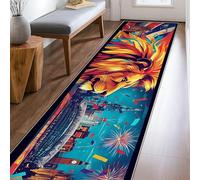 Tappeto runner con leone, moderno e vibrante paesaggio urbano fuochi d'artificio Capodanno giallo antiscivolo per casa tappeti motivo interno non perde pelo, per cucina, ingresso, comodino, porta
