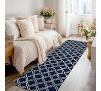 Tappeto runner con linee curve, forme geometriche moderne e contemporanee motivi ripetitivi, blu navy, antiscivolo, per casa e interni, non perde pelo, per cucina, ingresso, comodino, lavanderia