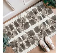 Tappeto runner con linee ondulate, forme geometriche moderne e contemporanee a contrasto nessuno nero antiscivolo estetico zerbino rettangolare accenti tappeto per cucina, ingresso, lavanderia