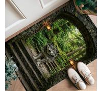 Tappeto runner con lupo, con lanterna ad arco in pietra rustica, nessuno verde, antiscivolo, rettangolare, non perde pelo, per cucina, ingresso, lavanderia, comodino, decorazione da 6 x 90 cm