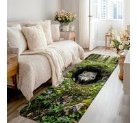 Tappeto runner con lupo, fiori realistici con muschio, verde primavera, antiscivolo, per interni, non perde pelo, per cucina, ingresso, lavanderia, comodino, decorazione, 0,6 x 2,3 m