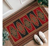 Tappeto runner con medaglione, tradizionale, elegante, con bordo geometrico, nessuno rosso, antiscivolo, morbido, antimacchia, per cucina, ingresso, lavanderia, comodino, decorazione, 0,6 x 0,9 m