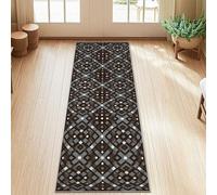 Tappeto runner con motivo a rombi, moderno e contemporaneo, quadrati, linee N/a marrone, a pelo basso, per interni, rettangolare, non perde pelo, per cucina, lavanderia, ingresso, 6 x 1,5 m