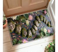 Tappeto runner con ninfee e rocce serene, verde acqua primaverile, antiscivolo, per interni, non perde pelo, per cucina, corridoio, lavanderia, ingresso, 6 x 90 cm