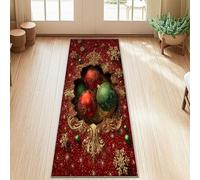 Tappeto runner con ornamenti natalizi, fiocchi di neve natalizi con vortici rossi antiscivolo rettangolari per pavimento bordatura per cucina, lavanderia, porta, ingresso, 6 x 1,5 m