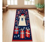 Tappeto runner con orso polare, motivo natalizio con bastoncini di zucchero, confezione regalo natalizia blu navy, a pelo basso, per casa, interni, non perde pelo, per cucina, bagno, ingresso